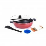 Orange Aluminium Non-Stick Deep Kadai with Ss Lid, Aluminium 2.6 mm Platina Series