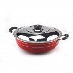 Orange Aluminium Non-Stick Deep Kadai with Ss Lid, Aluminium 2.6 mm Platina Series