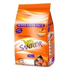 Santoor Bathing Soap - Sandal & Turmeric( Pack of 4 ) - 100 Gms